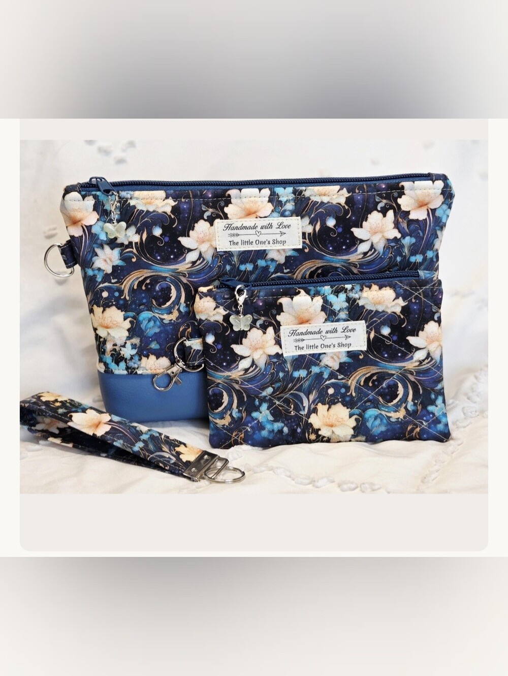 Handmade Navy Floral Cosmetic Pouch Set by The little One's Shop